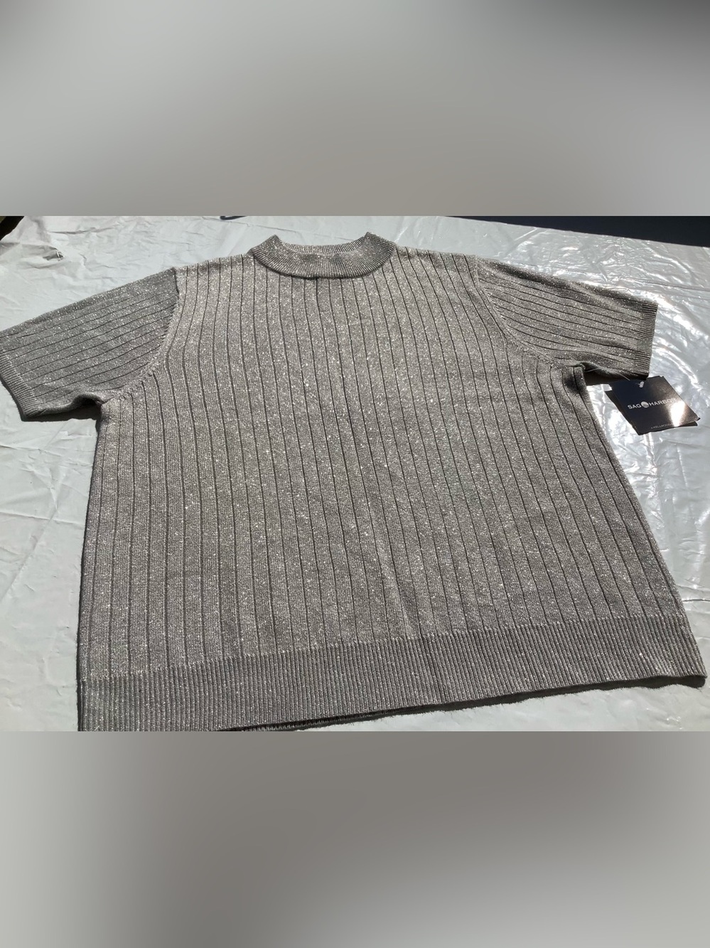 Sag Harbor Metallic Gray Ribbed Crewneck Sweater